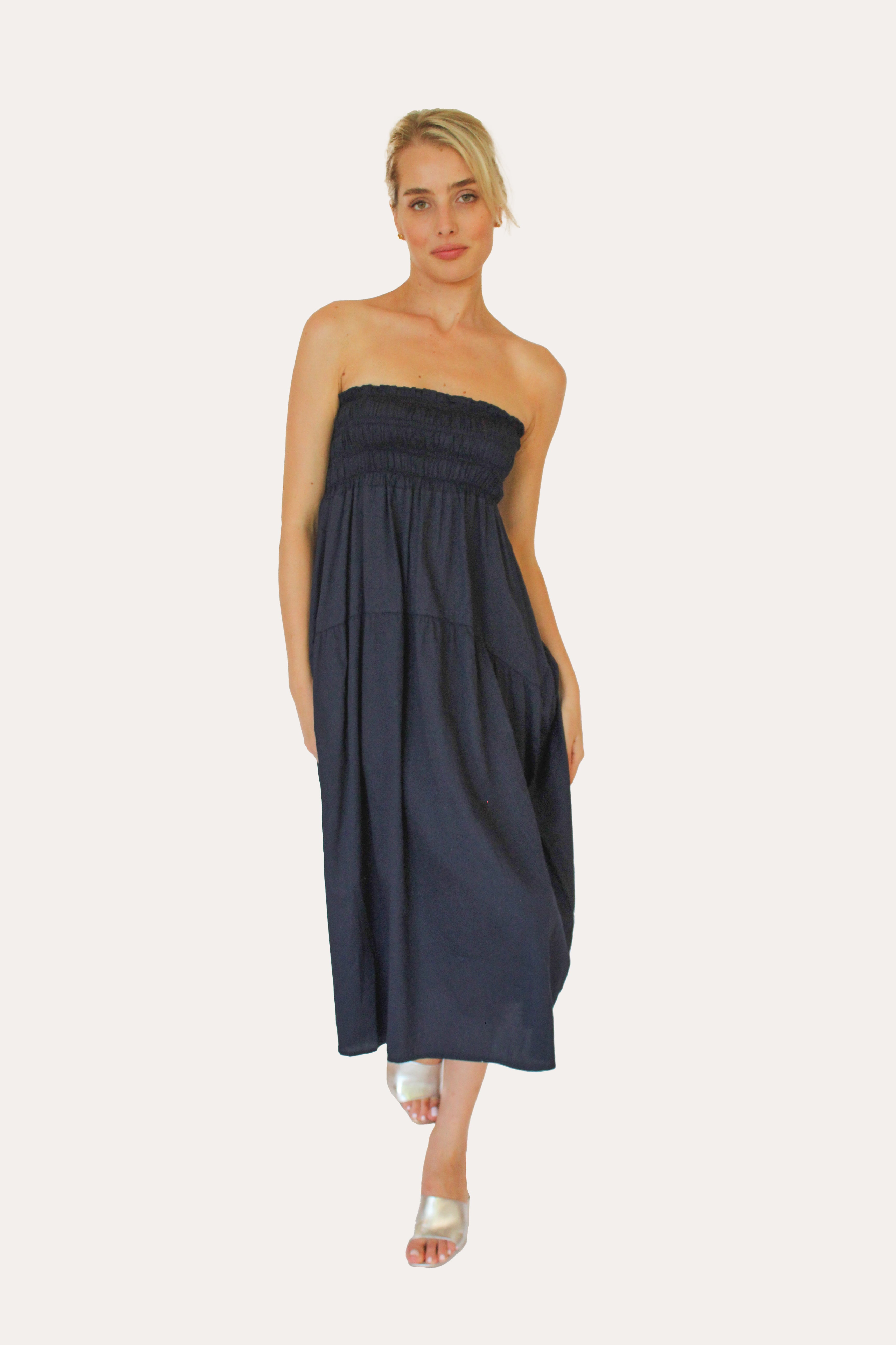 Elastic Shirring Long Skirt - Navy – STARKx