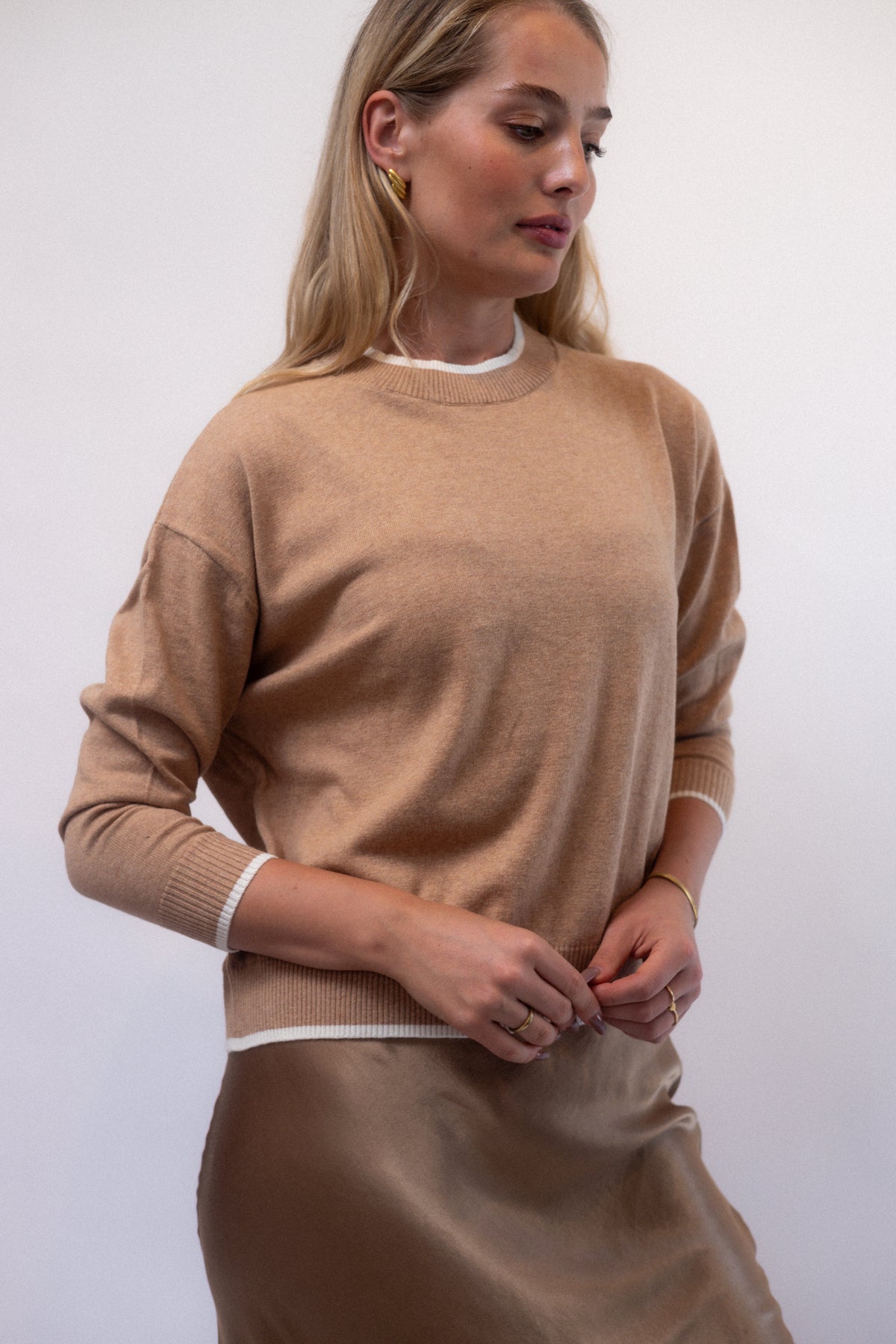 Eloise Sweater - Camel & White Ice