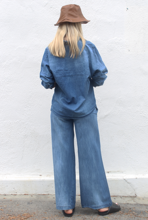 Denim Wide Leg Pants - Light Wash