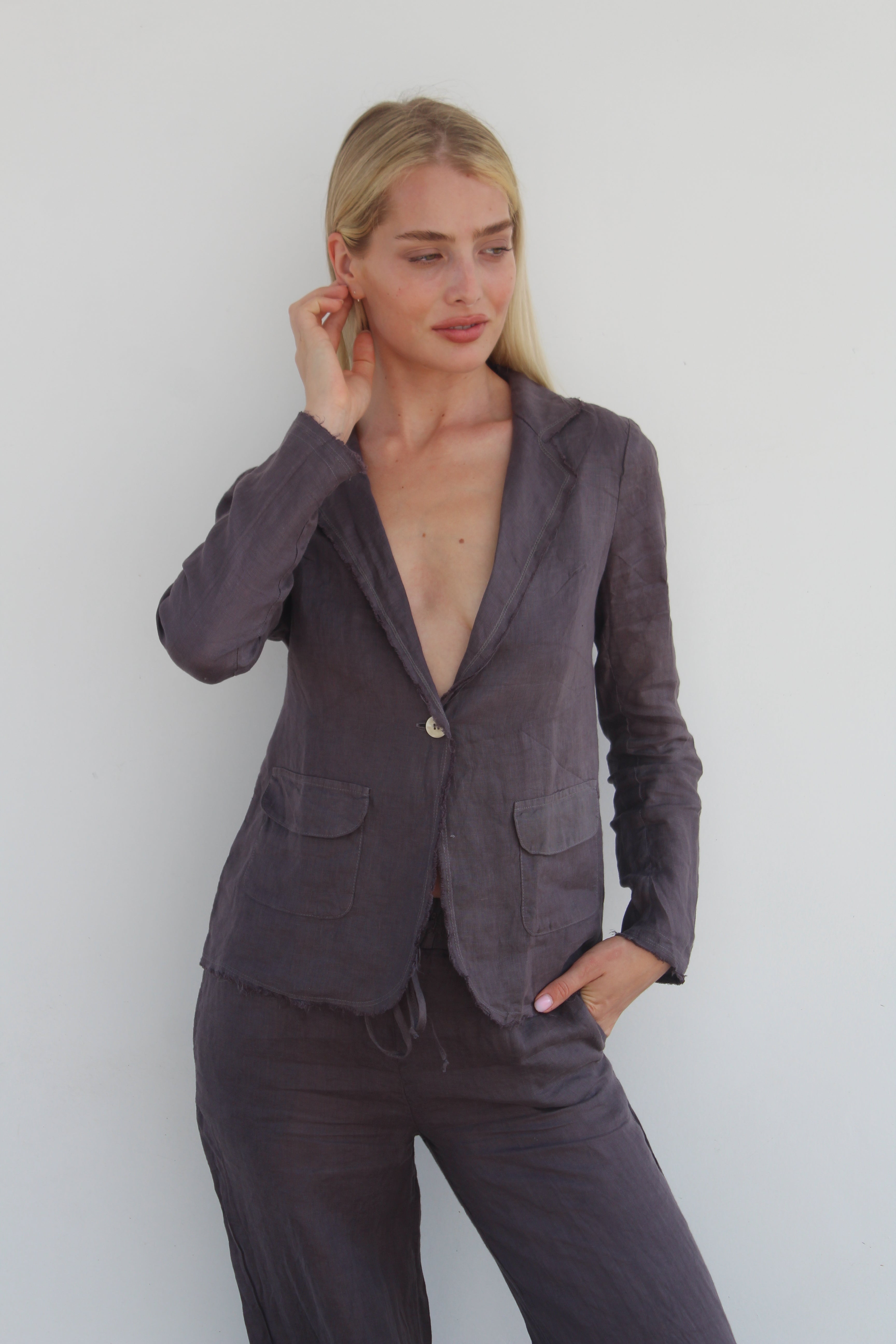 Grey linen hotsell blazer womens